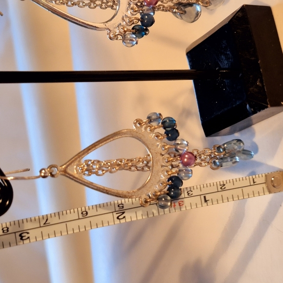 Chandelier Silver and Blue Teardrop Earrings with Cascading Chains - Picture 7 of 8